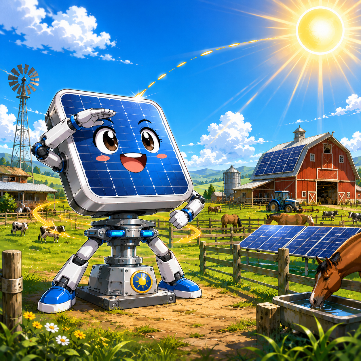 Solar tracking pod on a farm or ranch