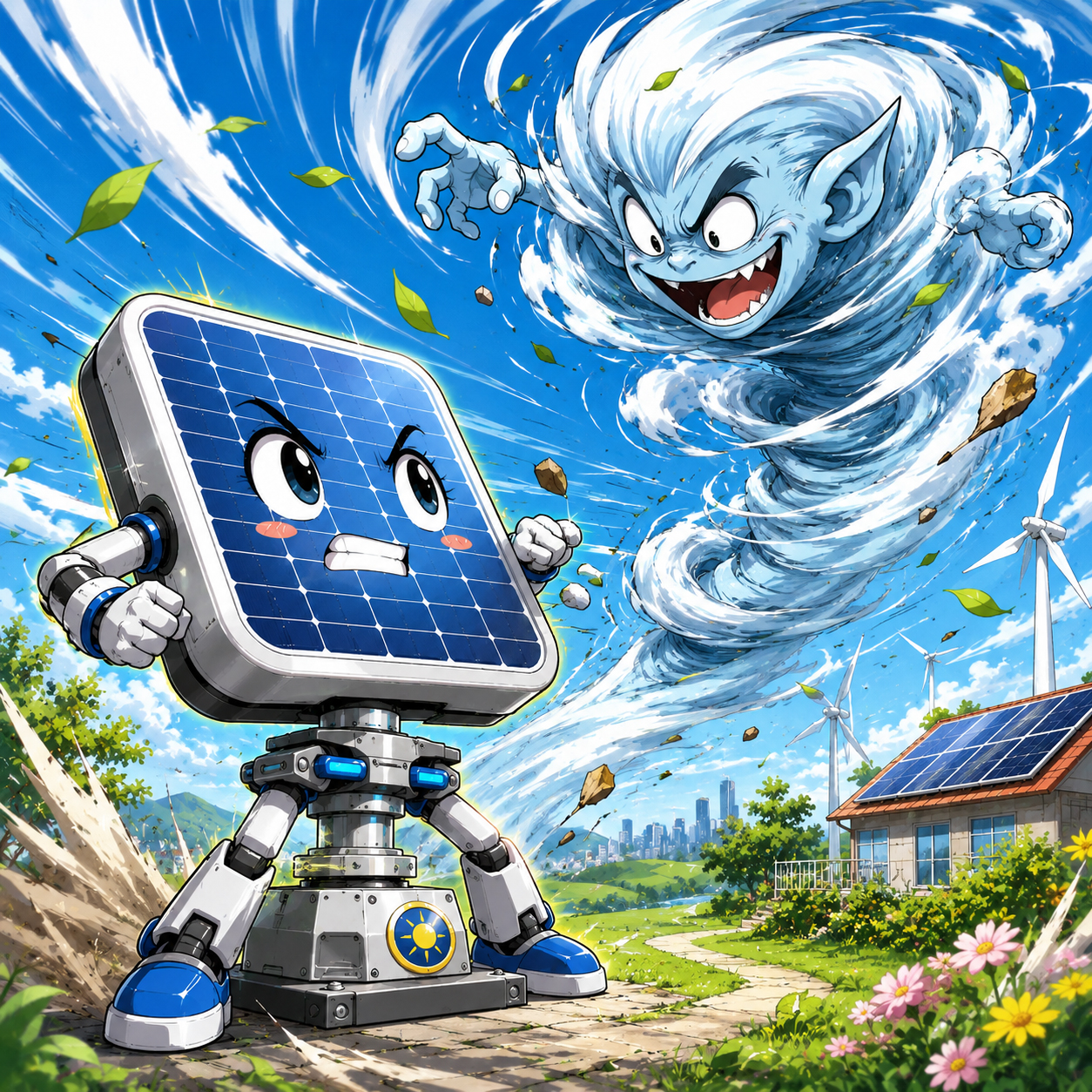 Wind Goblin attacking solar tracker